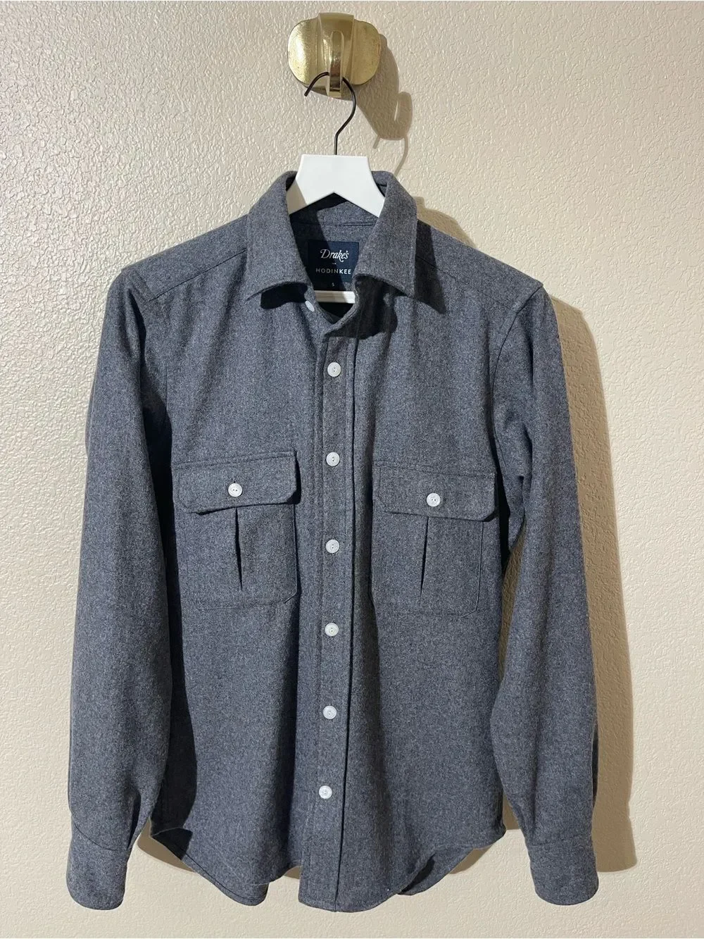 Drakes Charcoal Gray Button-Up Wool Shirt